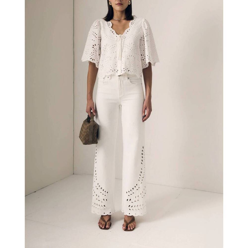 NEW LE JEAN column eyelet jeans in white